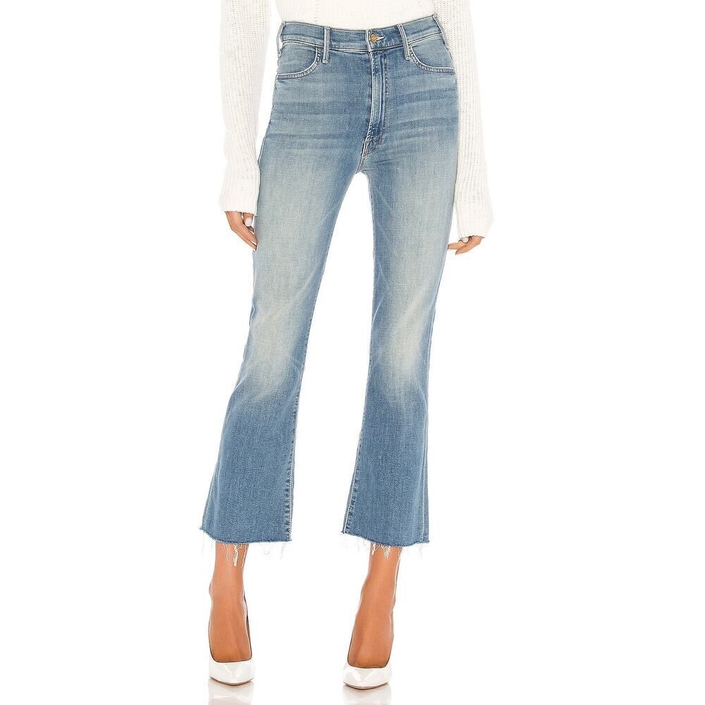 Mother The Hustler Ankle Fray Jeans in Shaken Not Stirred High Rise Flare Denim